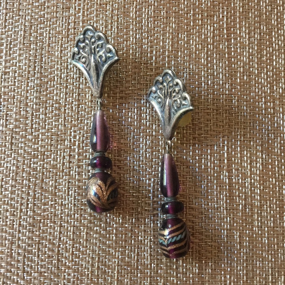 Antiqued Silver and amethyst drop earrings